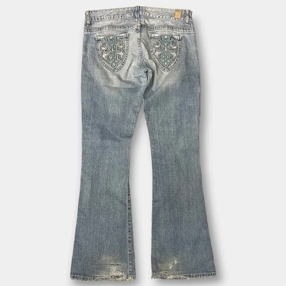 Guess Vintage Daredevil Flare Jeans Embroidery Size 29 - Picture 8 of 8